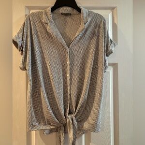 Adrianna Papell Patterned Tie-Front Button Blouse